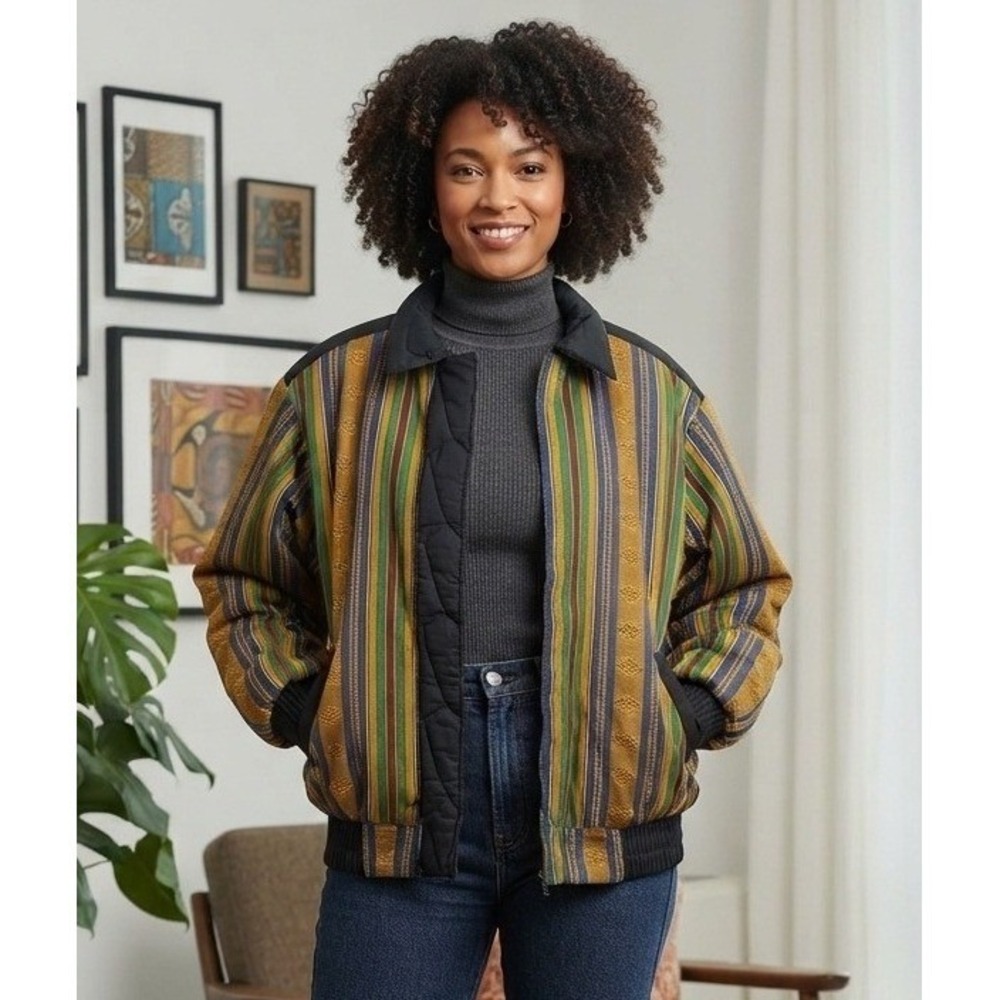 Sakoant Garment Kente Print Bomber Jacket Women's Ghana Woven Striped Tribal 3X?